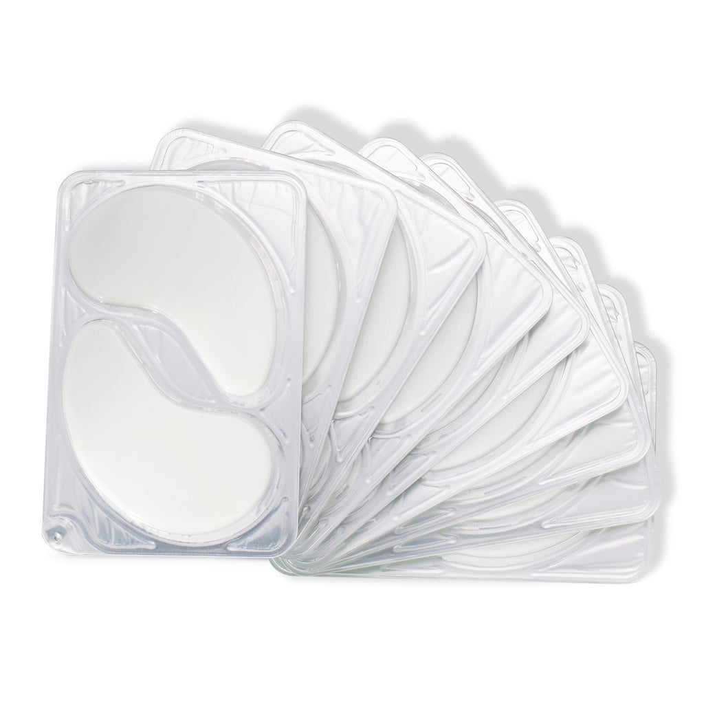 A set of 10 Jillian Dempsey Hydrating Eye Masks fanned out like a deck of cards.