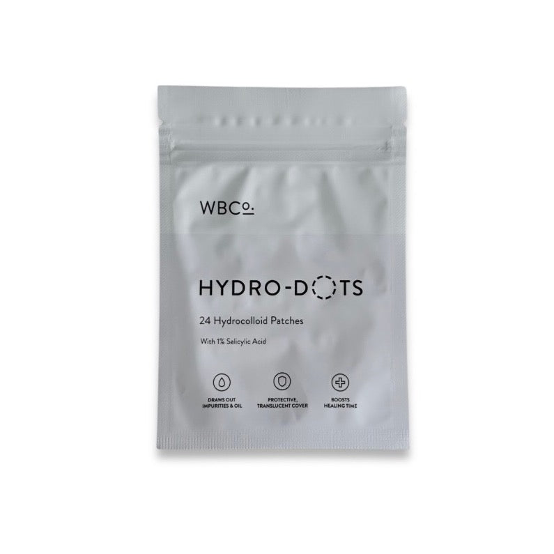 Hydro-Dots hydroclloid pimple patches inside mylar packaging. 
