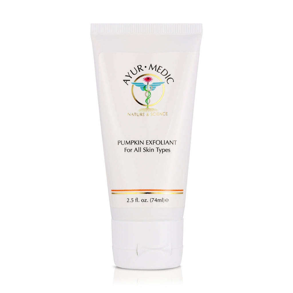 Pumpkin Exfoliant in white tube packaging with flip top cap.
