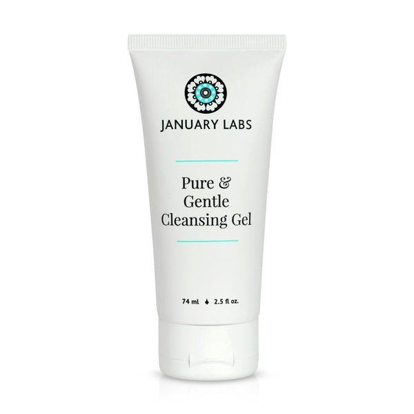 Pure and Gentle Cleansing Gel in 2.5 ounce size in a white tube with flip top cap.