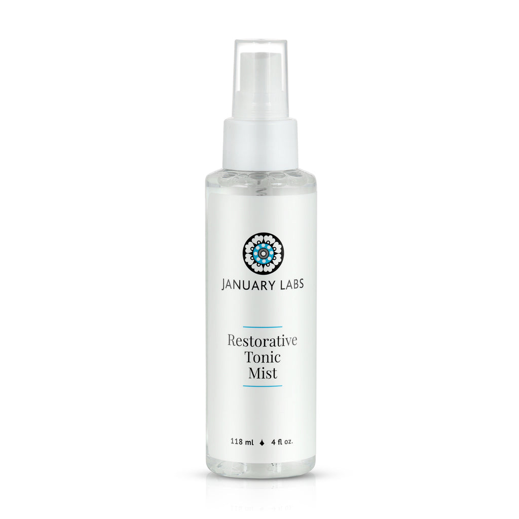 Restorative Tonic Mist in clear bottle with fine mist spray cap.