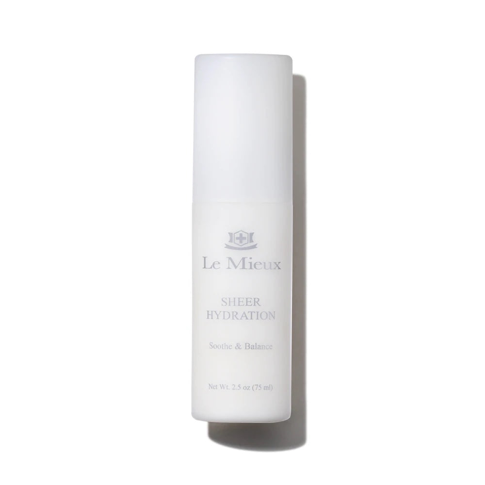 Sheer Hydration moisturizer in a white plastic bottle with white cap.