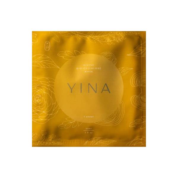 Divine BioCellulose Sheet Mask in Square Gold Mylar Packaging
